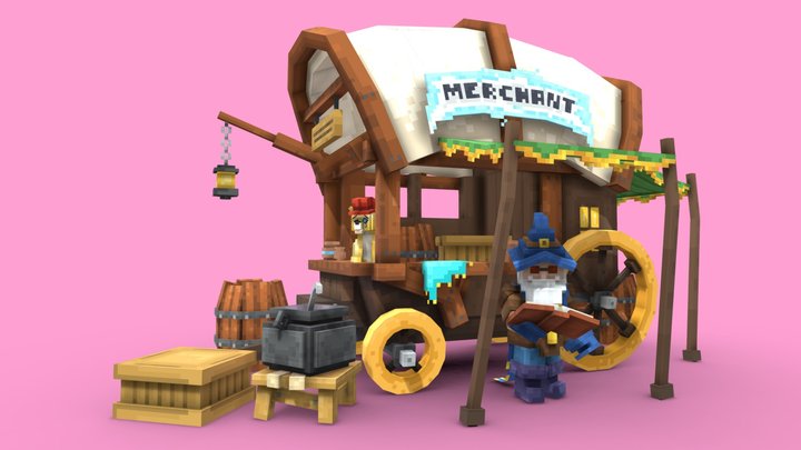 Cart and Merchant scene 3D Model
