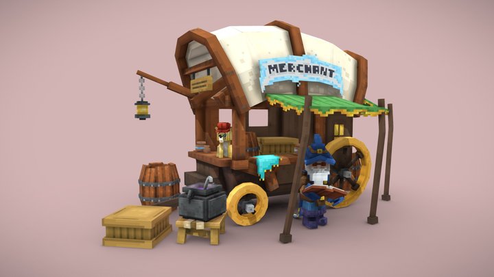 Cart and Merchant scene 3D Model