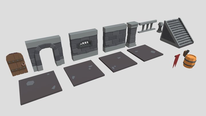 Lowpoly Modular Dungeon Kit 3D Model