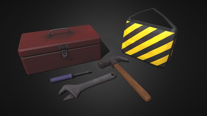 Toolbox, Tools, and Construction Sandbag 3D Model