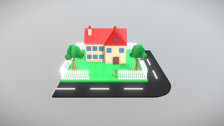 Low-poly House Scene 3D Model