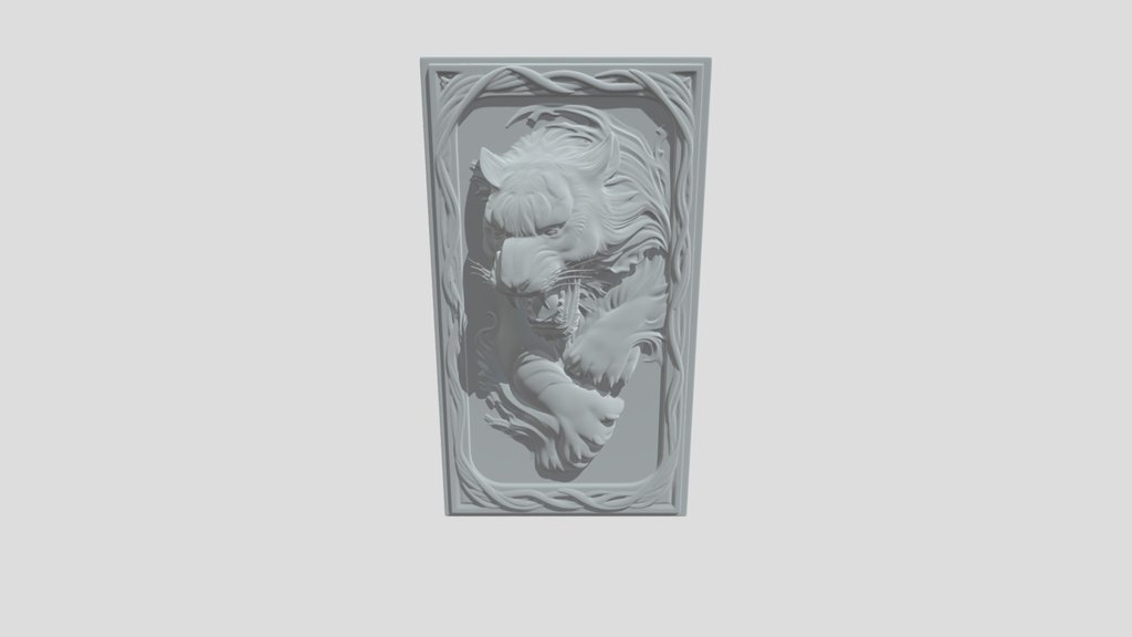 Roaring Lion in Wood Relief
