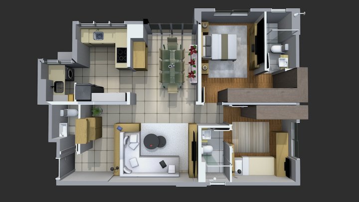 Apartamento: Happy - 2 dorm 3D Model