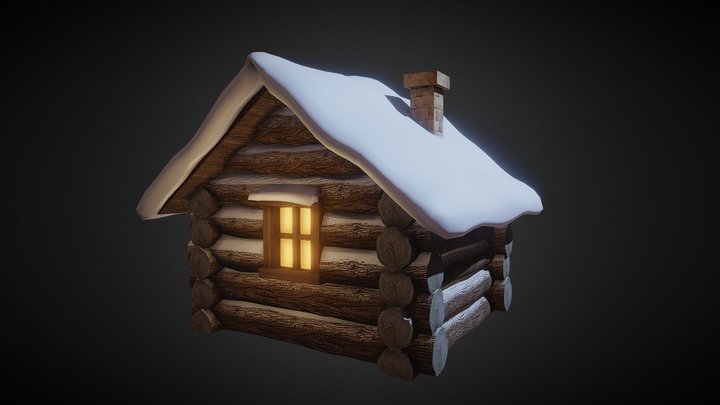 Snowy Wooden Hut 3D Model