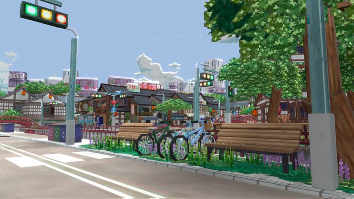 [Blockbench] Japanese Town "NekoTown" 3D Model
