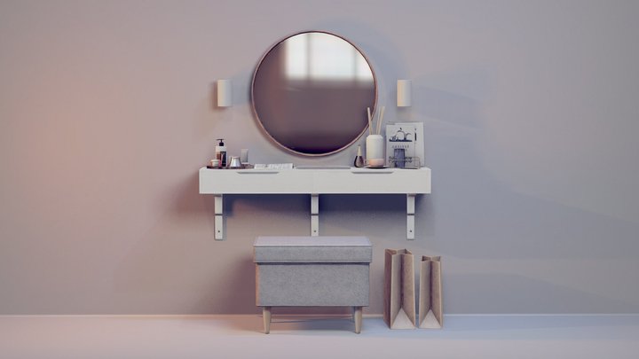 Cosmetic Table - Decor Set 3D Model