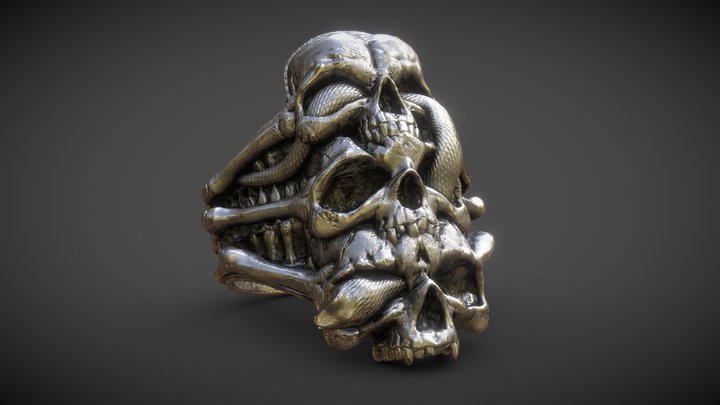 Anillo 3 Calaveras Giger - Ring 3 Skulls Giger 3D Model