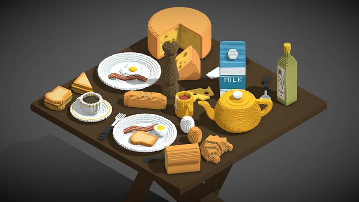 Voxel Breakfast (26 Items) 3D Model