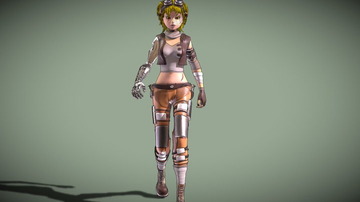 Army Girl - Mechanic Arm - Asymmetric Character 3D Model