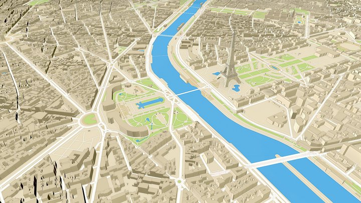 Paris 3D City Map 3D Model