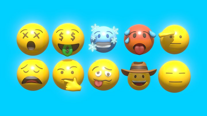 10 Emoticon Yellow Ball Pack Part 4 3D Model