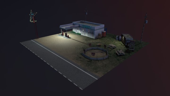 Post apocalyptic gas station diorama 3D Model