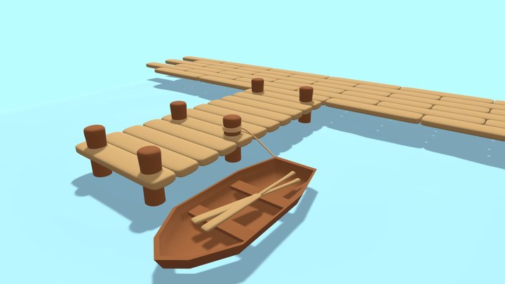 Rustic Wooden Dock with a Rowboat – Free 3D Model STL