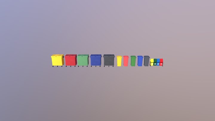 Trash Bin Pack Diverse Colors 3D Model