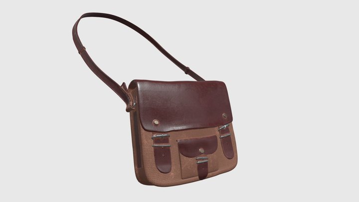 A Vintage Leather and Canvas Messenger Bag 3D Model