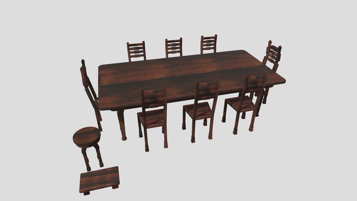 Wooden Furniture set Low-poly 3D model 3D Model