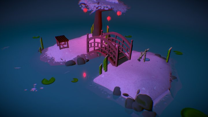 Japanese Pond Diorama 3D Model