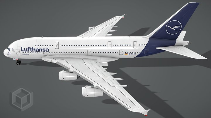High Poly Airbus A380 - Lufthansa Livery 3D Model