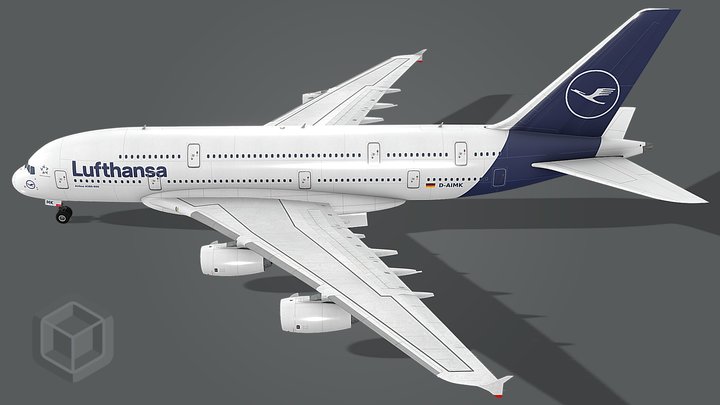 High Poly Airbus A380 - Lufthansa Livery 3D Model