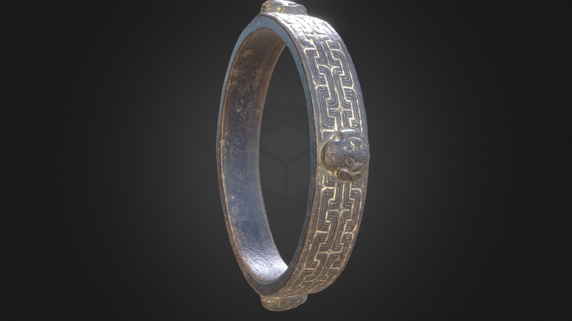 3D model Jade Bracelet 織蓆紋 玉鐲 - This is a 3D model of the Jade Bracelet 織蓆紋 玉鐲. The 3D model is about a silver and gold ring.