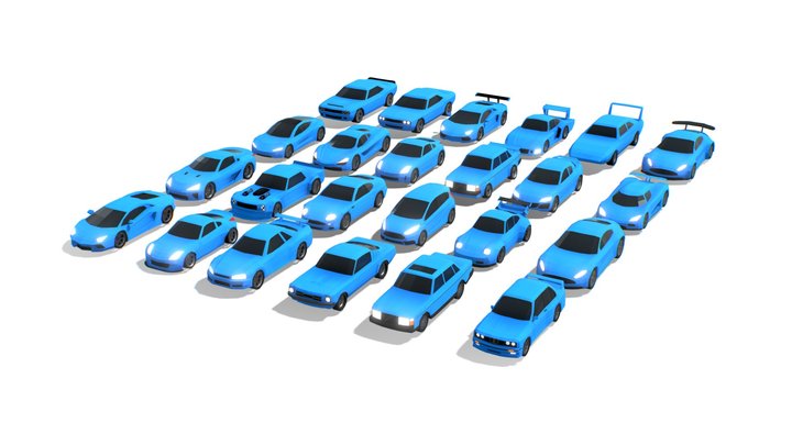 24 Low Poly Cars Pack 3D Model