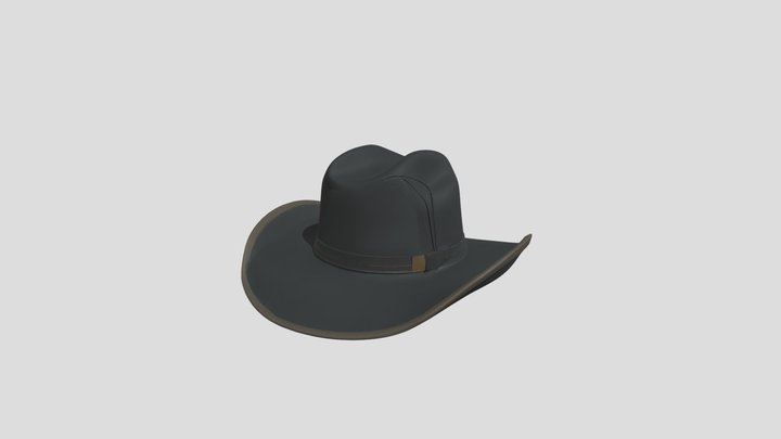 Black cowboy hat with wide brim 3D Model