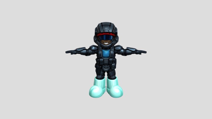 Blue-Visor Armored Hero 3D Model