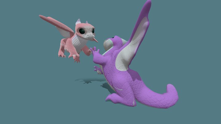 Baby Dragons Playing 3D Model