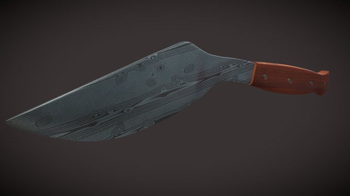 Kukri Knife with Raindrop Damascus pattern 3D Model