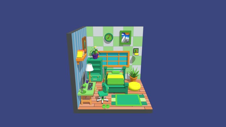 Cute Low Poly Furniture 3D Model