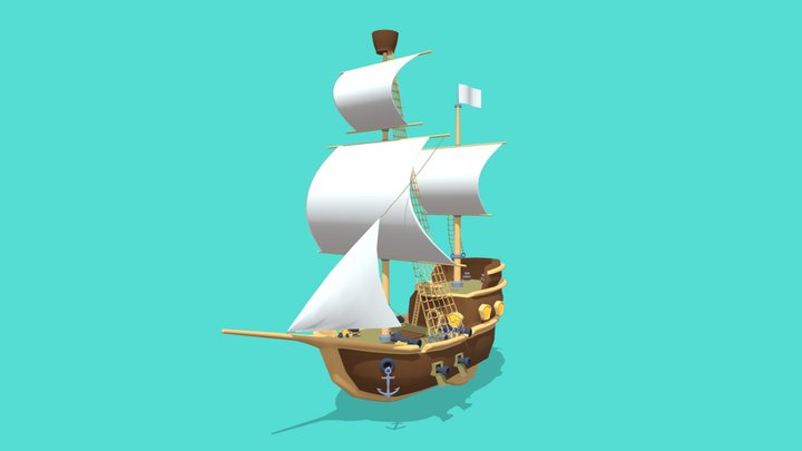 Stylized Sailboat Ship Game 3D Model