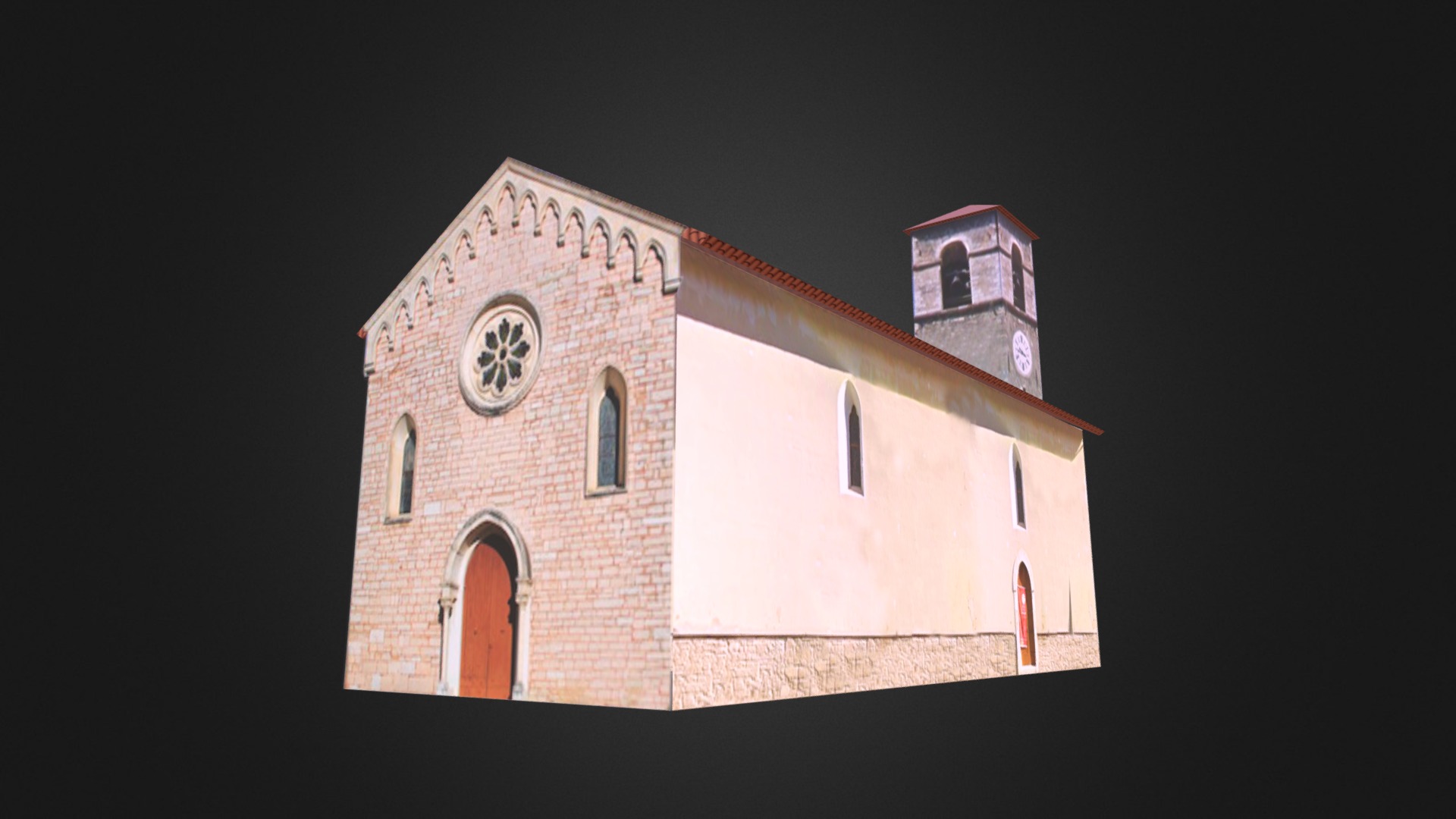 3D model Pieve di Santa Maria Assunta, Ussita - This is a 3D model of the Pieve di Santa Maria Assunta, Ussita. The 3D model is about a brick building with a clock tower.
