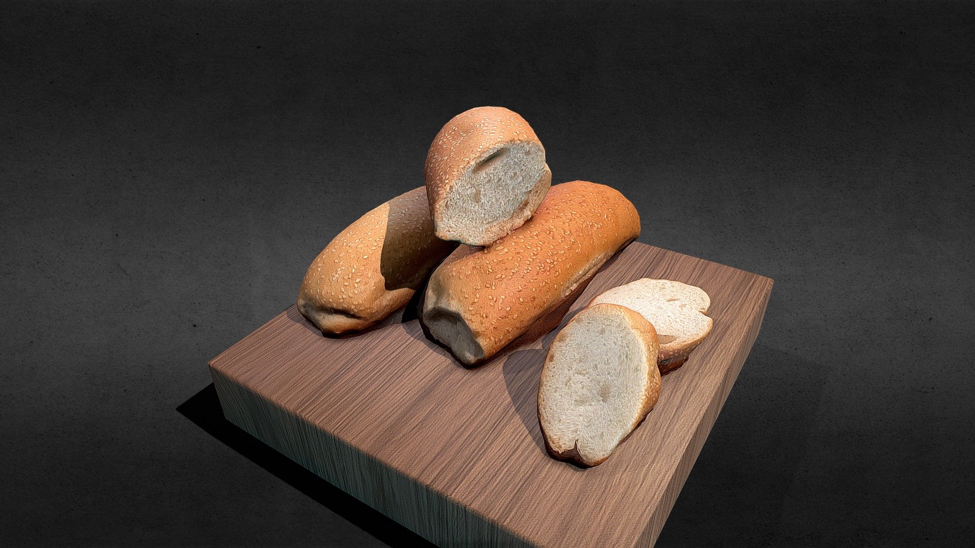 breads on board bread cut HIGHPOLY Buy Royalty Free 3D model by