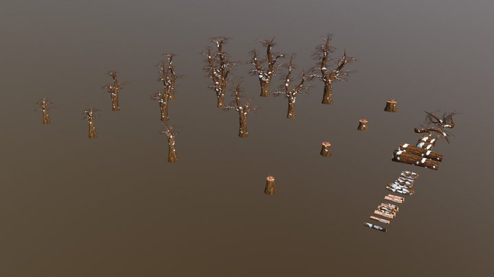 Elm Trees - Winter 3D Model