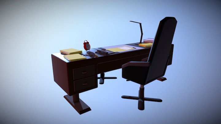 Desk with Props 3D Model