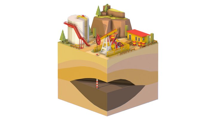 isometric oil field extracting crude 3D Model