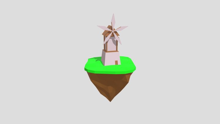 Low Poly Island with Windmill 3D Model