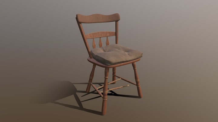 Old Fashioned Wooden Chair 3D Model