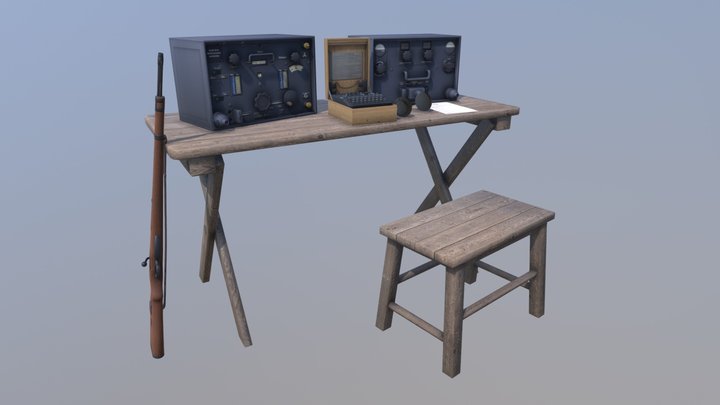 WW2 Bunker radio table composition 3D Model