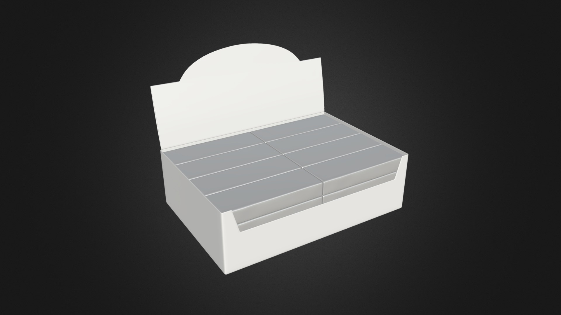 3D model box with chocolate bars wraps - This is a 3D model of the box with chocolate bars wraps. The 3D model is about a cube with a white circle in the middle.
