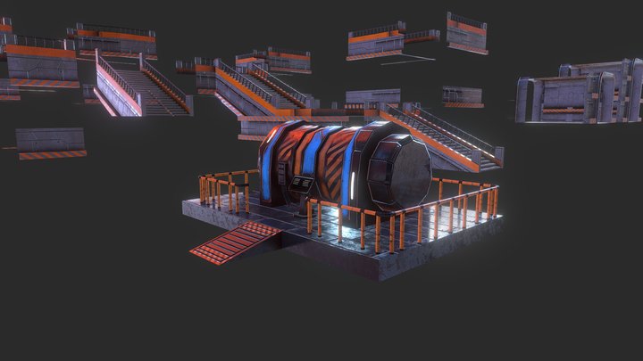 Top Down Scifi Industrial platforms 3D Model