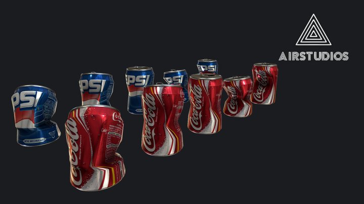 Busted soda cans (Pepsi & Coca Cola) 3D Model