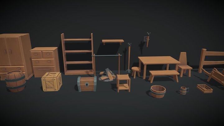 Stylized Wood Props TT 3D Model