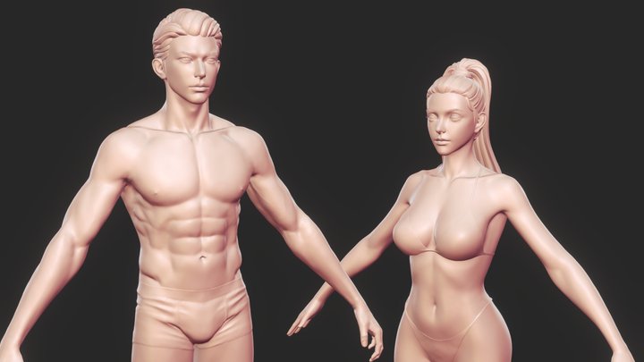 Fantasy Asian young goodlooking Man woman 3D Model