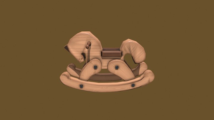 Old Wooden Rocking Horse 3D Model