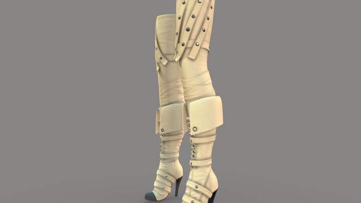 Fashion Leather Thigh High Heels Pirate Boots 3D Model