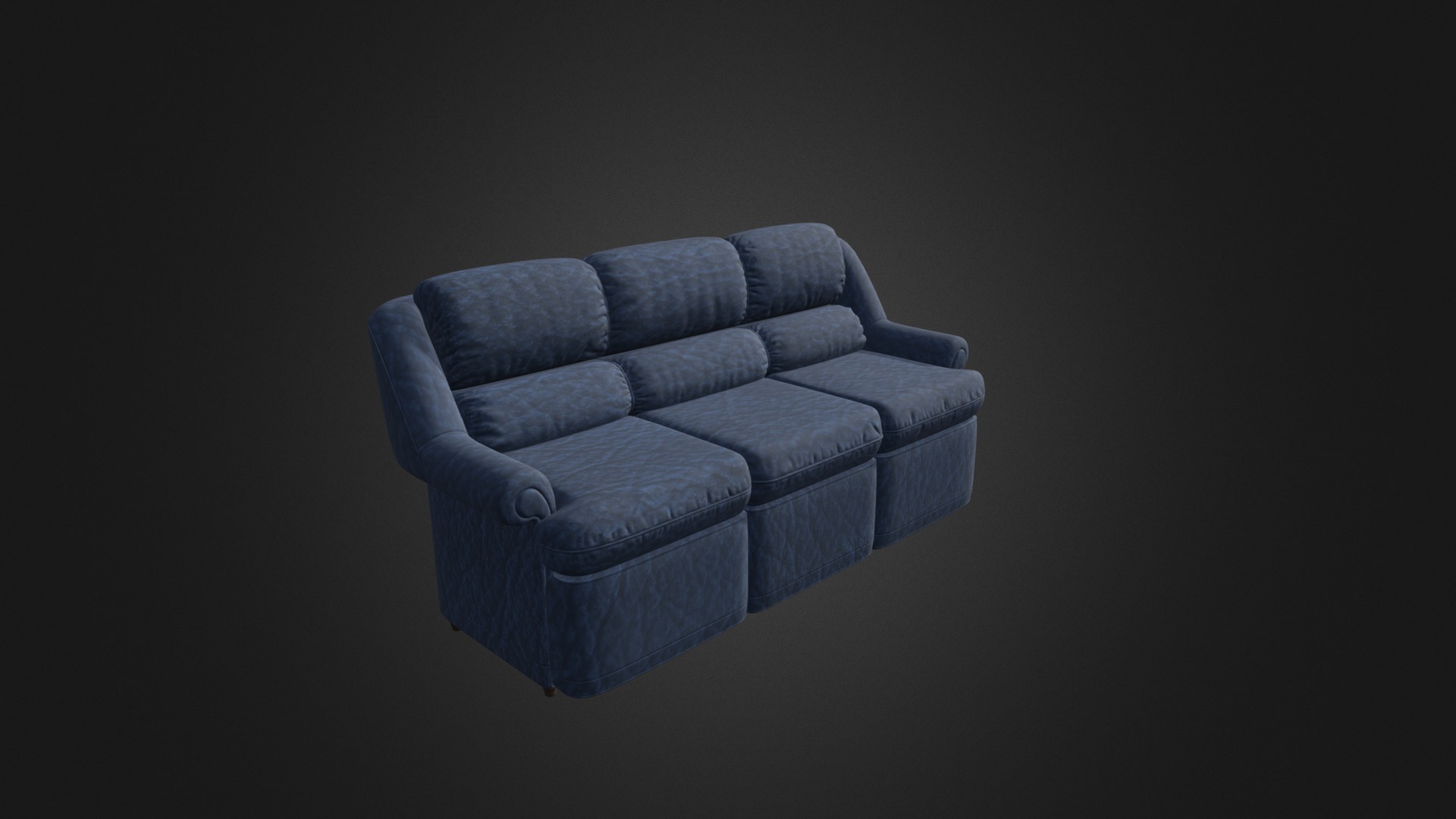 3D model Blue Leather Sofa - This is a 3D model of the Blue Leather Sofa. The 3D model is about a blue couch with grey cushions.