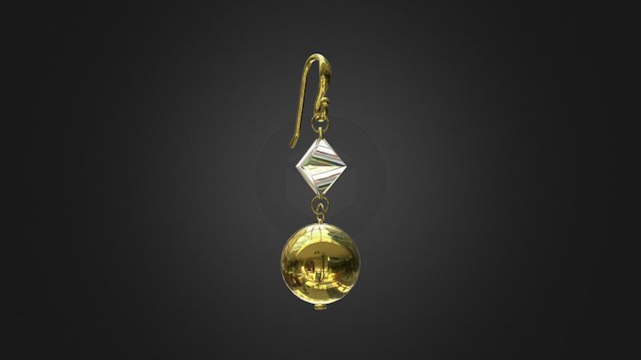 Golden Ball Crystal Diamond Drop Earrings 3D Model