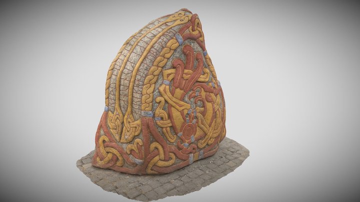 Modern Runestone standing in Jelling - Denmark 3D Model