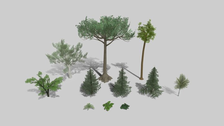 Mixed lowpoly trees and bushes pack 3D Model